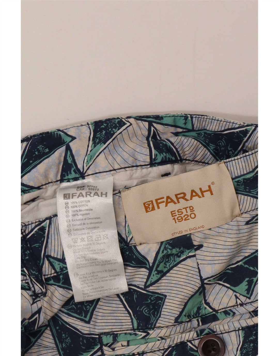 Farah Mens Chino Shorts W32 Algodón Geométrico Multicolor Medio