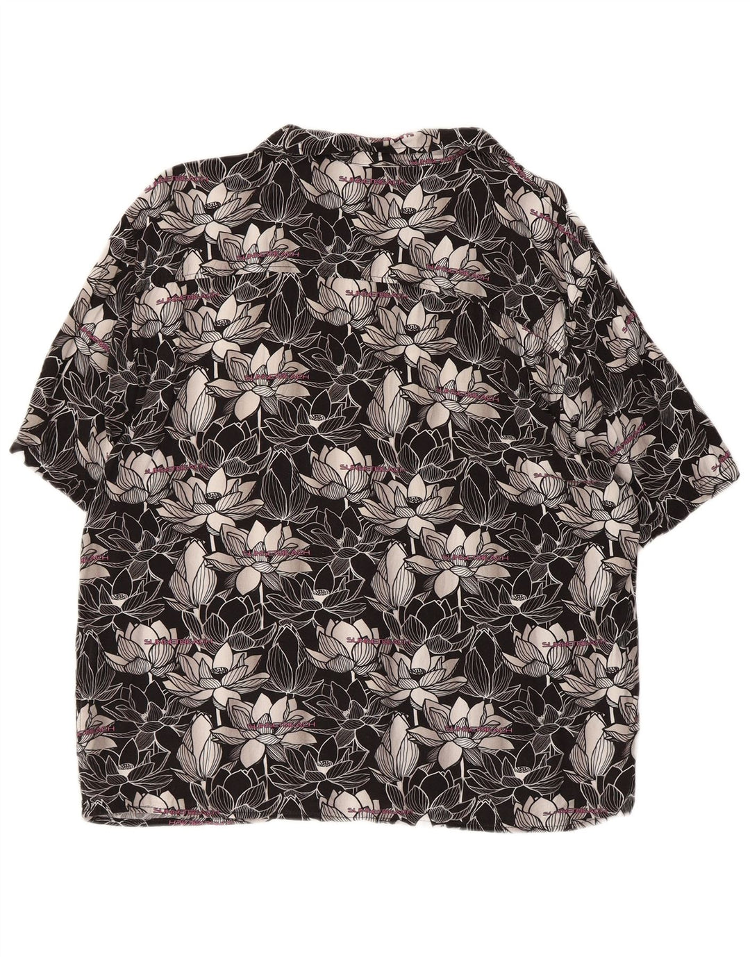 Vintage hombres camisa de manga corta grande negro floral