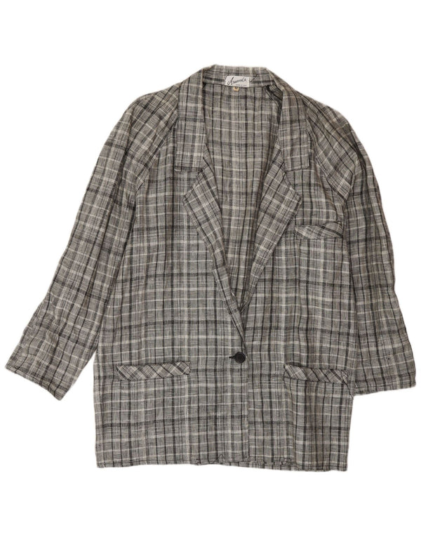 Vintage mujer Longline 1 botón Blazer chaqueta Reino Unido 14 cheque gris medio