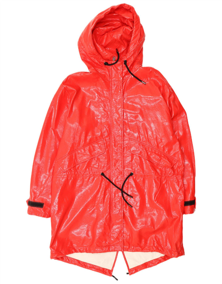 Zara Mujer Chaqueta Lluvia Con Capucha UK 10 Small Polietileno Rojo