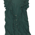 Pinko Blusa de manga corta con volantes en la parte delantera para mujer, talla 40, color verde medio