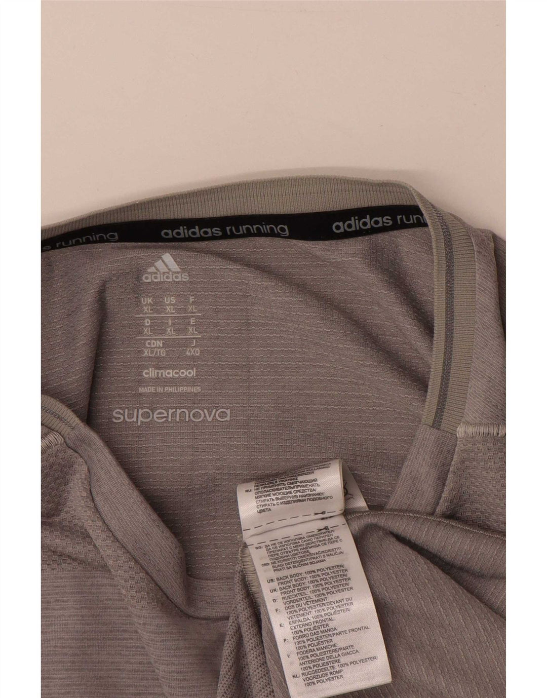 Adidas Hombre Running Camiseta Top XL Gris Rayas Poliéster