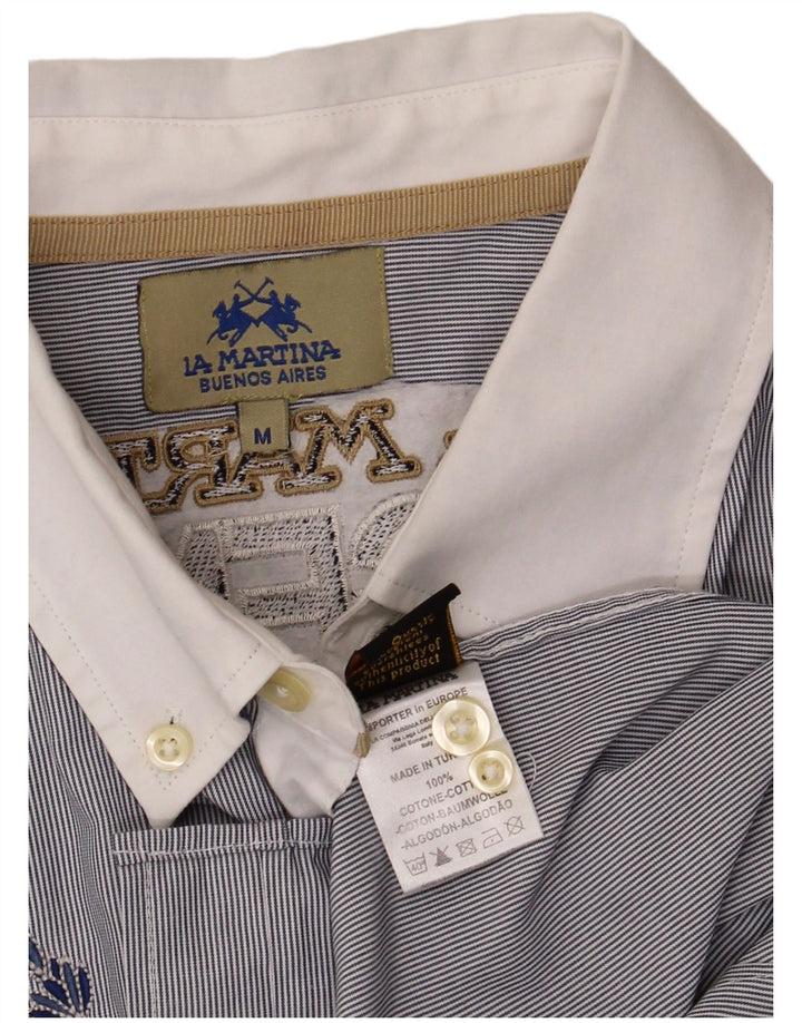 La Martina Hombre Camisa Gráfica Algodón Rayas Azul Medio