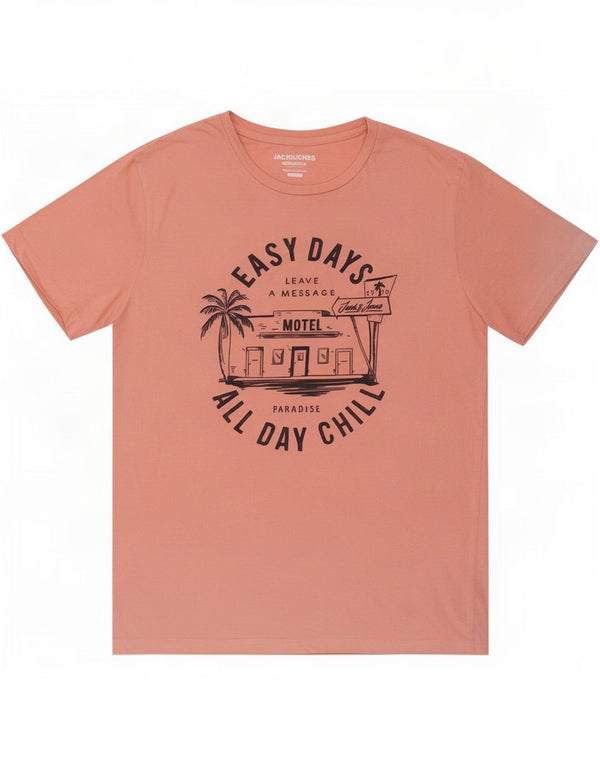 Jack & Jones Camiseta gráfica para hombre Top Small Pink Cotton