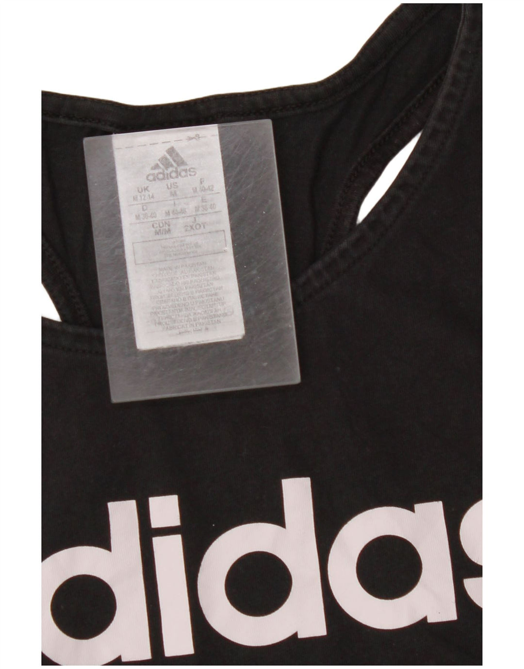 ADIDAS Camiseta sin mangas gráfica para mujer Reino Unido 12/14 Algodón negro mediano
