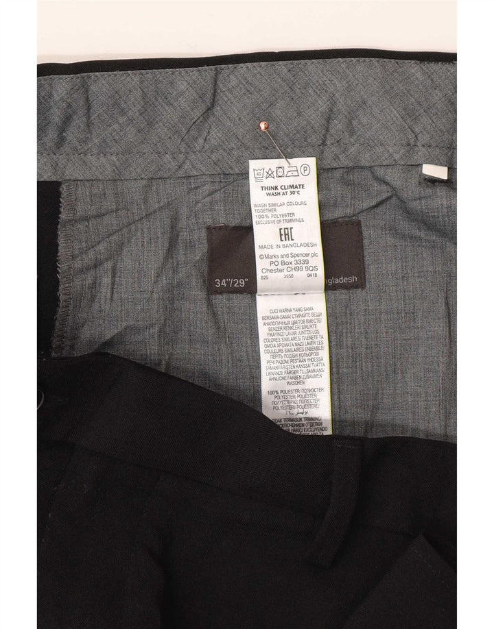 Marks & Spencer Pantalón de traje regular para hombre W34 L29 Poliéster negro