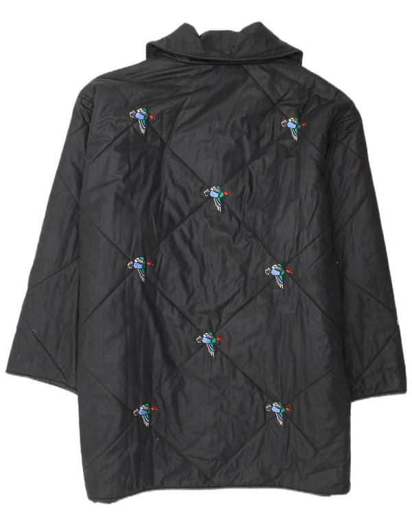 VINTAGE Abrigo cortavientos holgado para mujer Reino Unido 20 2XL Estampado animal negro