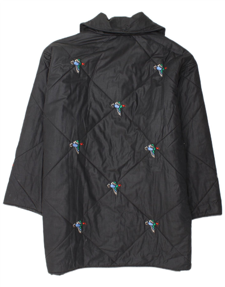 VINTAGE Abrigo cortavientos holgado para mujer Reino Unido 20 2XL Estampado animal negro