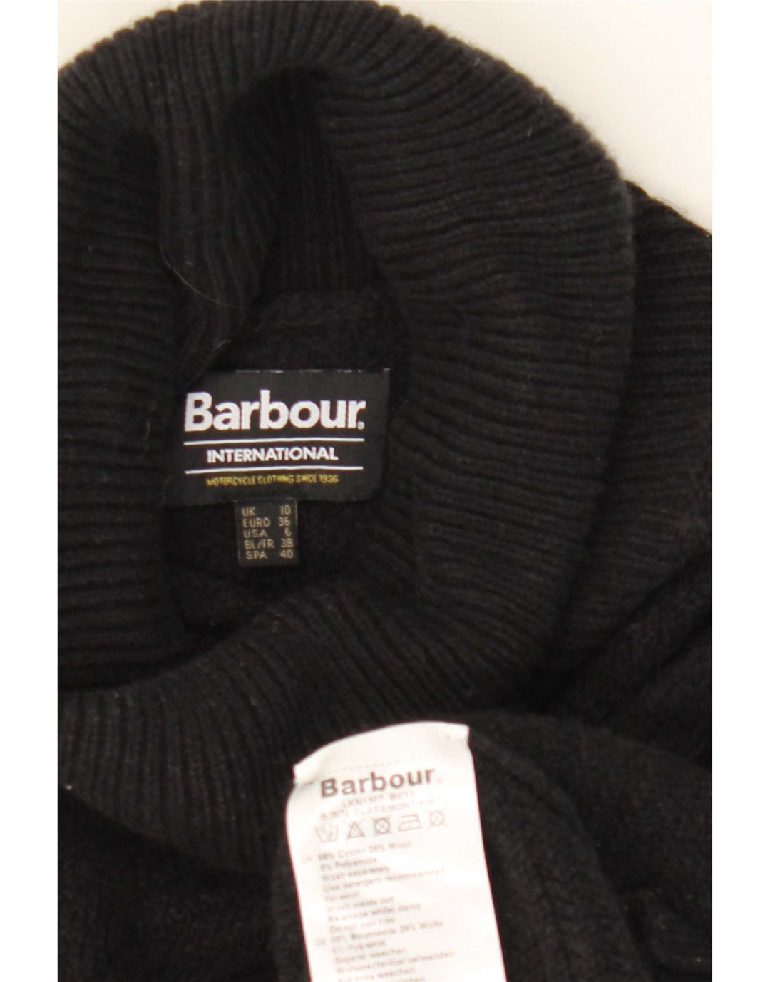 Barbour Suéter de gran tamaño con cuello vuelto para mujer Reino Unido 10 Pequeño Algodón negro