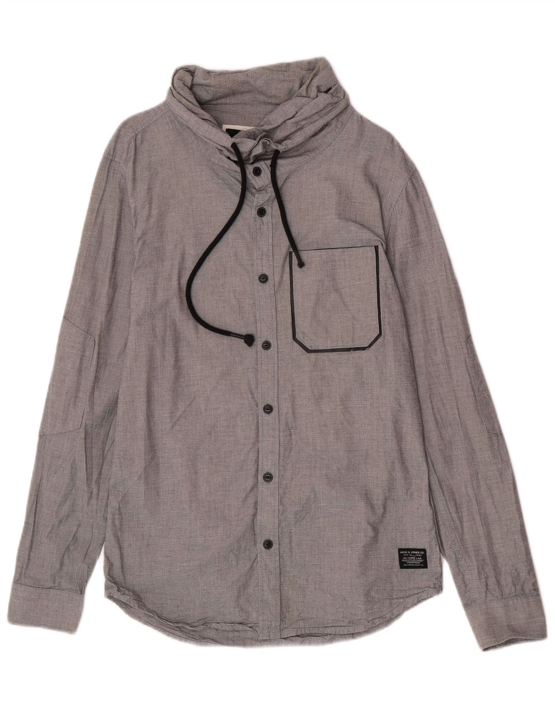 Jack & Jones Camisa con cuello vuelto para hombre, talla pequeña, algodón gris