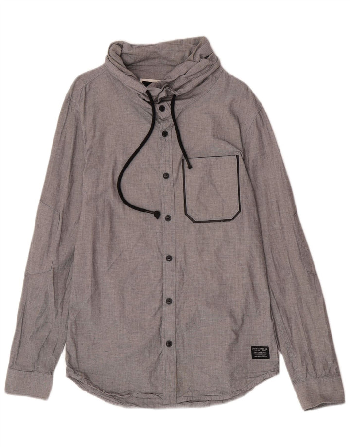 Jack & Jones Camisa con cuello vuelto para hombre, talla pequeña, algodón gris