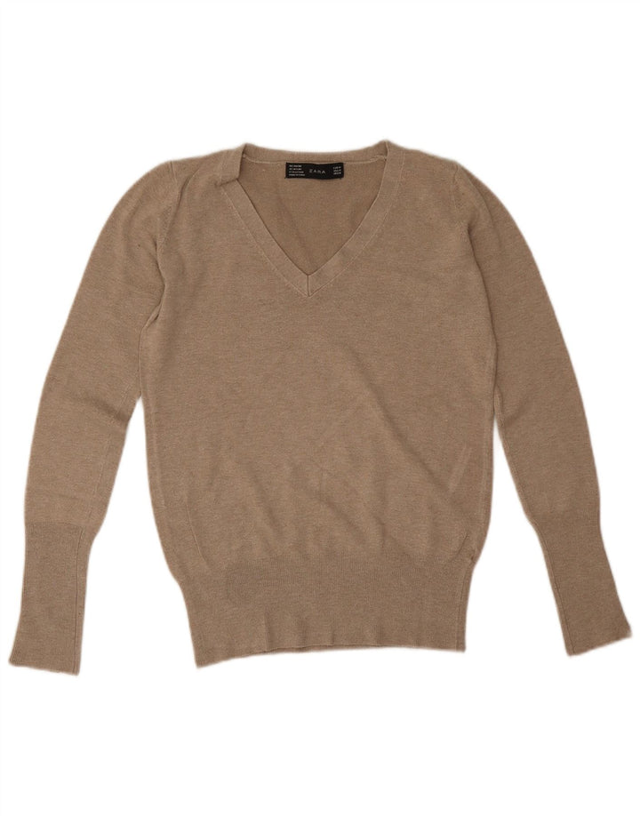 Zara - Jersey con cuello en V para mujer, talla 40, color gris medio
