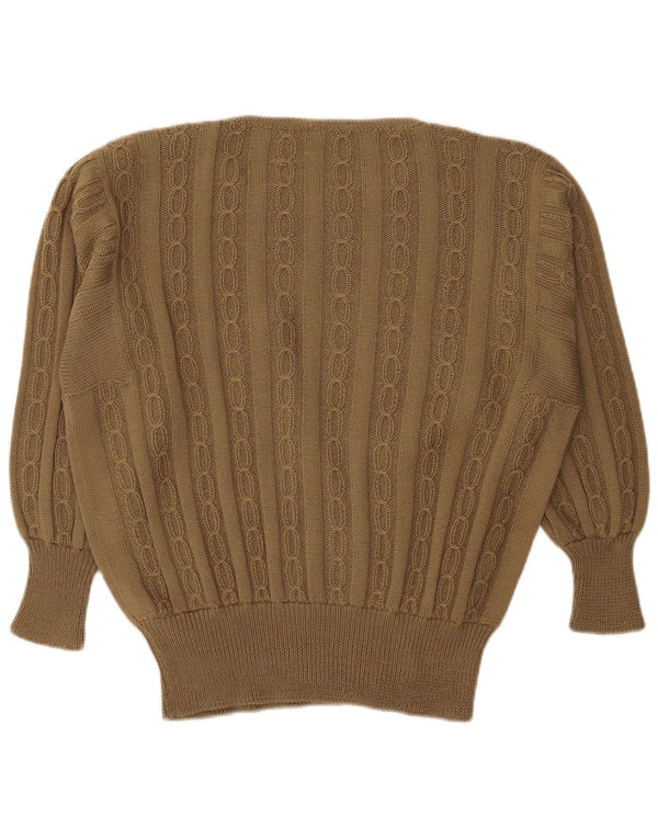Vintage mujer barco cuello jersey suéter Reino Unido 18 XL caqui