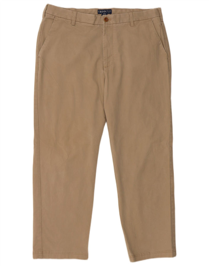 IZOD Pantalón chino recto para hombre W38 L30 Algodón beige