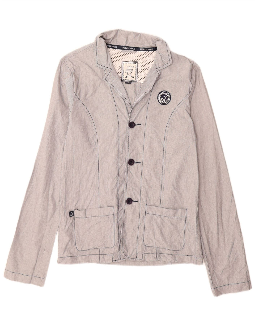 North Pole Chaqueta tipo blazer de 3 botones para mujer UK 46 Grande Algodón a rayas azules