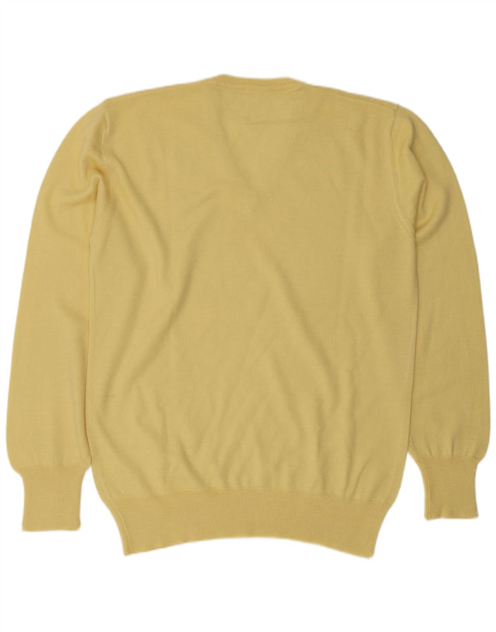 Vintage hombres V-cuello jumper suéter medio amarillo lana