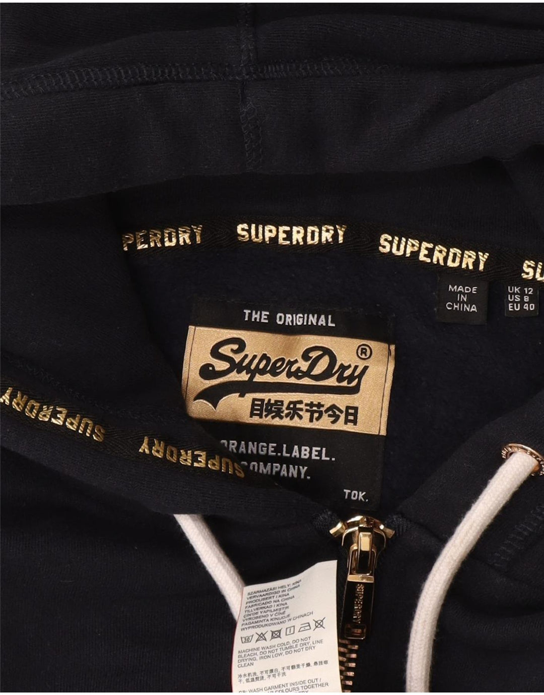 Superdry Sudadera con capucha y cremallera gráfica para mujer Reino Unido 40 Algodón azul marino mediano