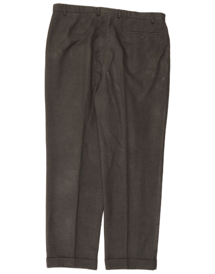 Marks & Spencer Pantalón de traje con pinzas para hombre W40 L33 Poliéster gris