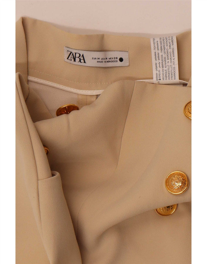 Zara Mujer Pantalón Capri Pierna Ancha Mediano W28 L22 Poliéster Beige