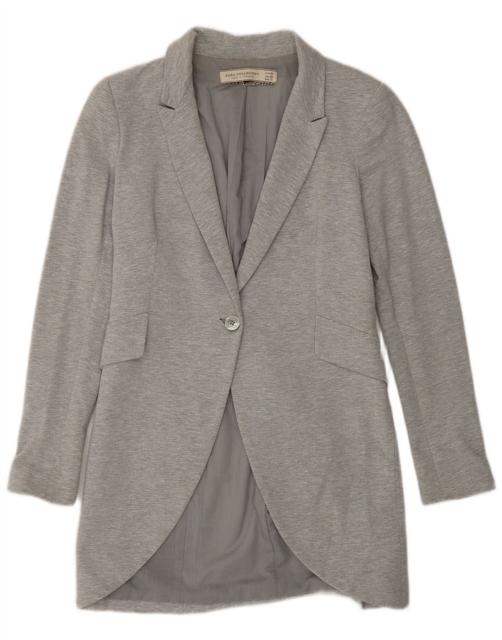 Zara Chaqueta Blazer Larga De 1 Botón para Mujer UK 42 Algodón Gris Medio