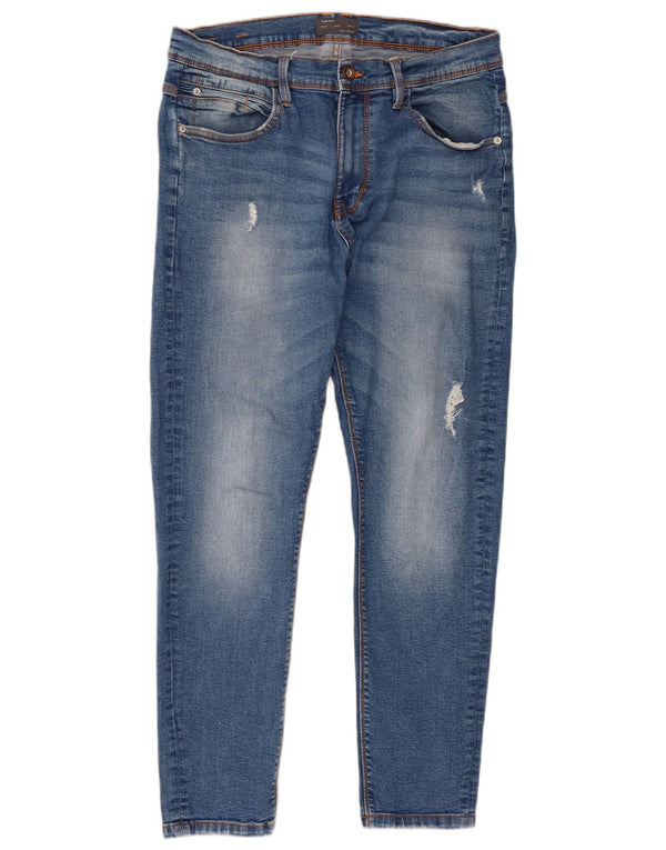 Zara Jeans ajustados desgastados para hombre EU 42 Large W32 L28 Azul