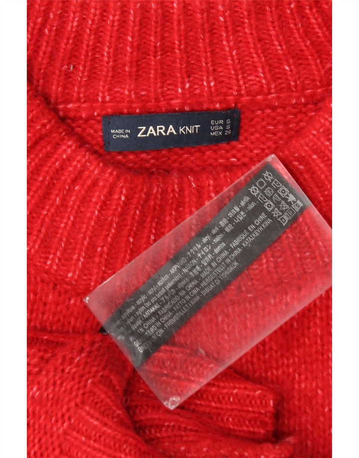 ZARA Jersey oversize con cuello redondo para mujer, talla 40, talla pequeña, acrílico rojo