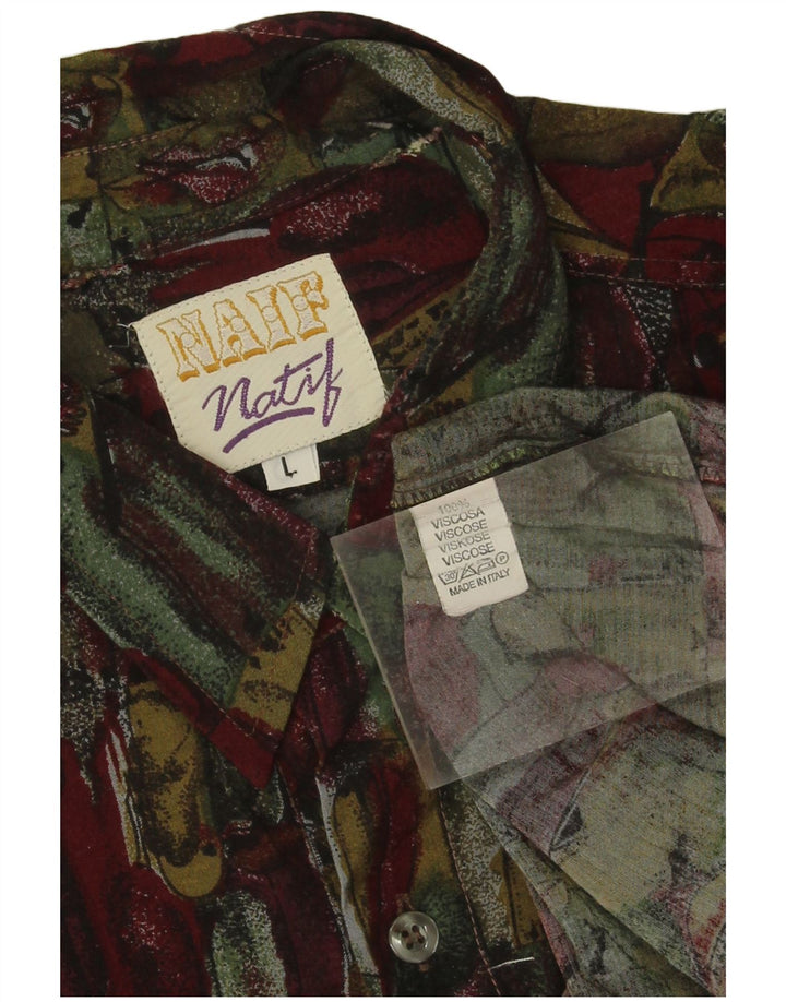 Vintage hombres patrón abstracto camisa grande viscosa burdeos