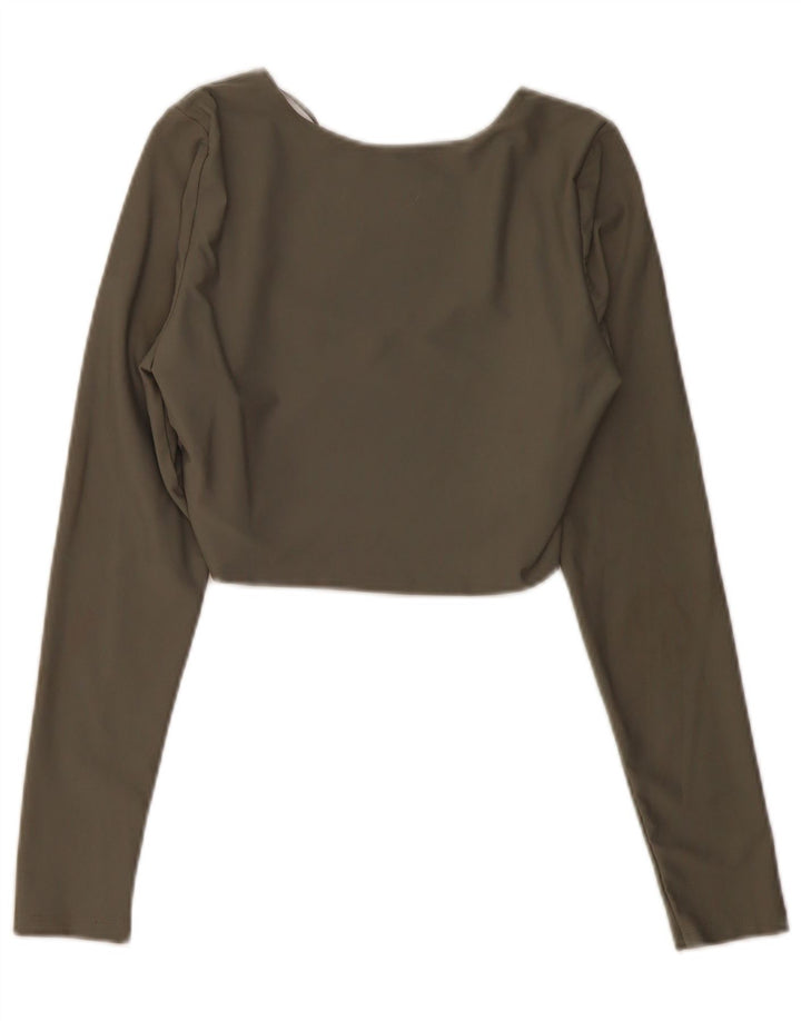 Zara Mujer Crop Top Manga Larga UK 44 Grande Caqui Poliamida