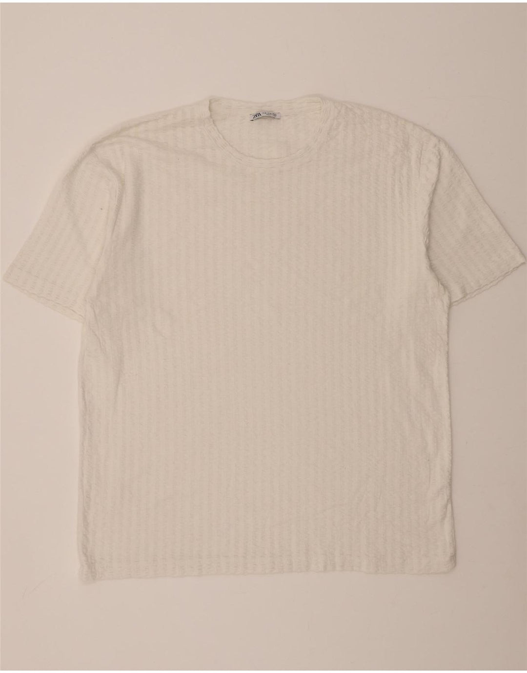 ZARA Mens T-Shirt Top XL White Striped Cotton Vintage Zara and Second-Hand Zara from Messina Hembry 
