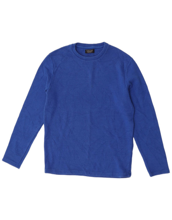 Zara Hombre Top Manga Larga Algodón Azul Medio