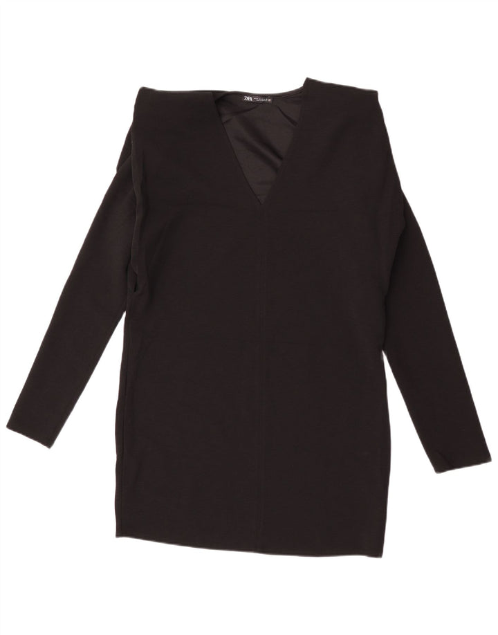 Zara Mujer Vestido Recto De Manga Larga UK 44 Mediano Negro