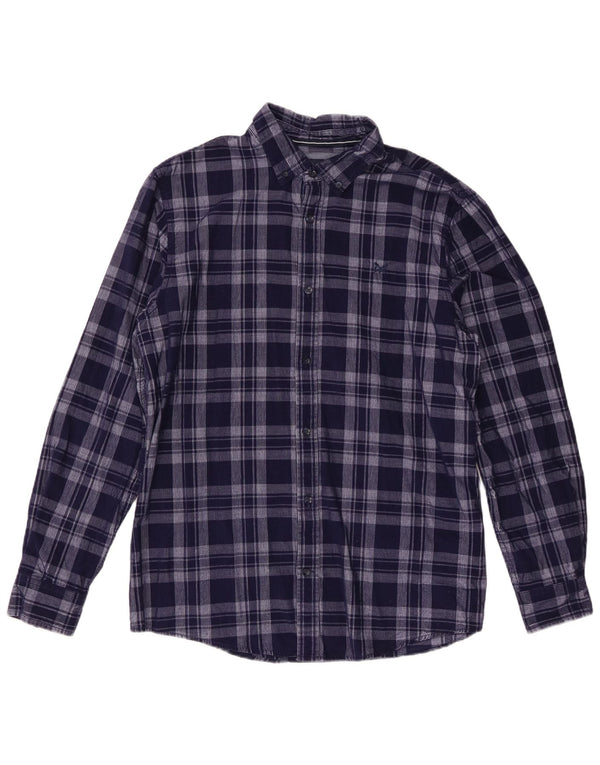 Crew Clothing Camisa de pana de ajuste clásico para hombre Algodón a cuadros azul marino grande