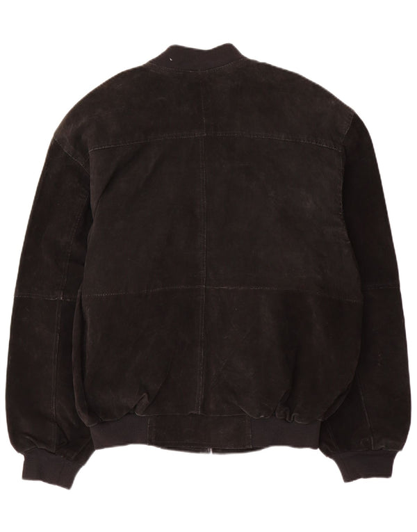 VINTAGE Chaqueta bomber de ante para hombre Reino Unido 38 Cuero negro medio