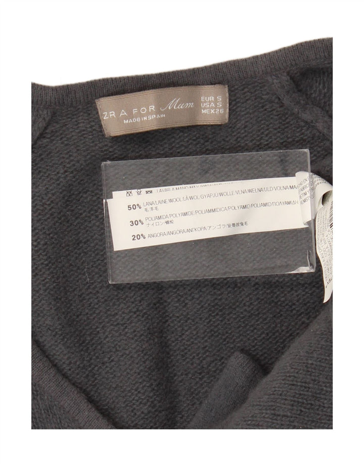 Zara Mujer Vestido Jersey Con Lazo Delantero UK 8 Small Gris Lana