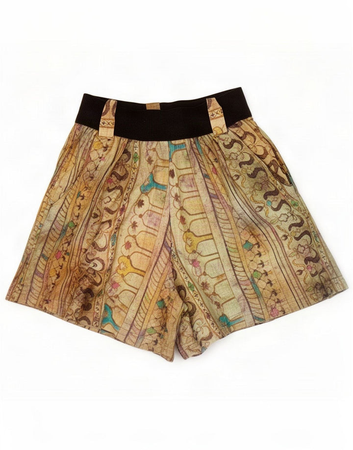 Pantalones cortos casuales con estampado abstracto vintage para mujer Mediano W28 Algodón beige