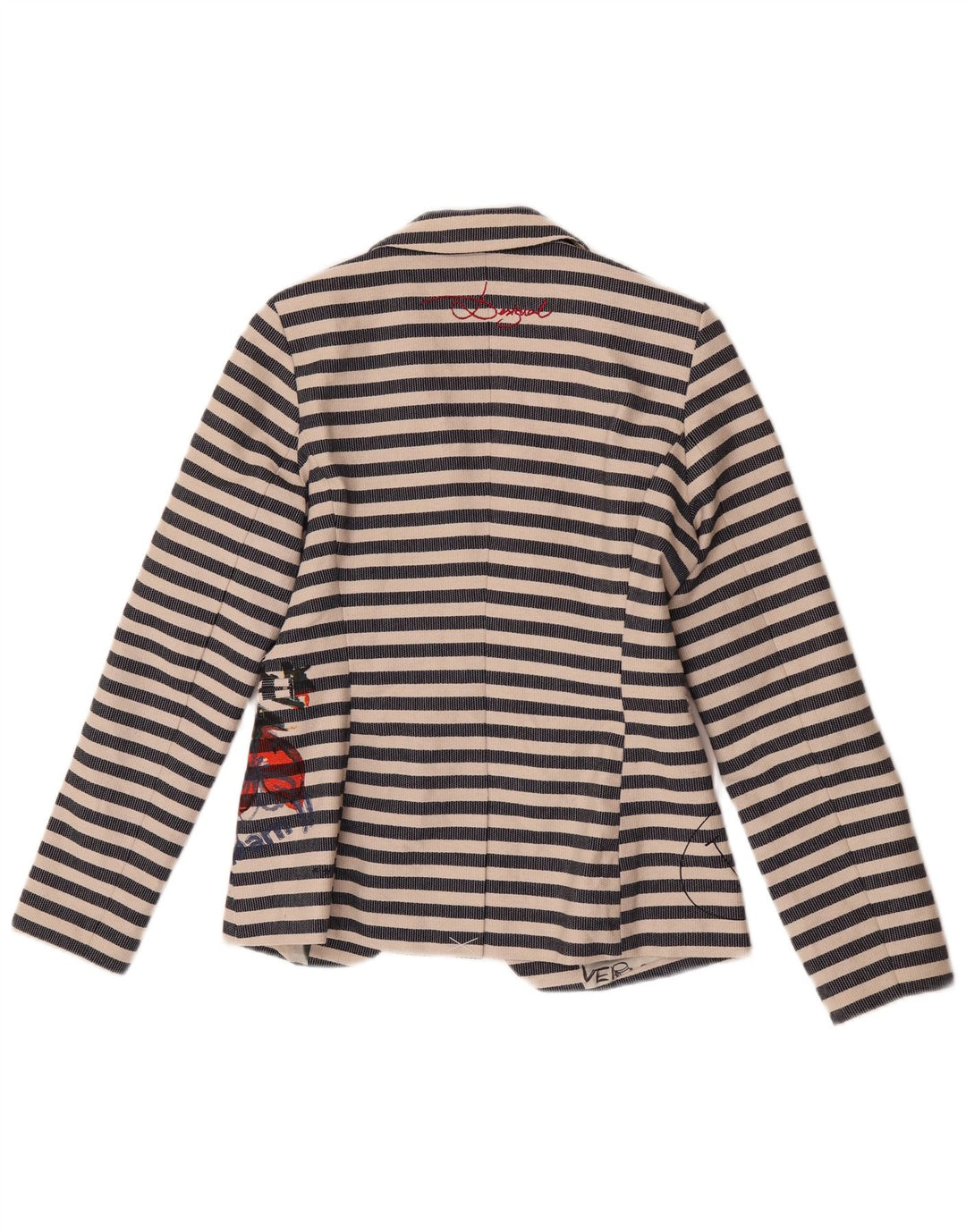Desigual Chaqueta Blazer Gráfica para Mujer EU 38 Mediana Azul Marino A Rayas