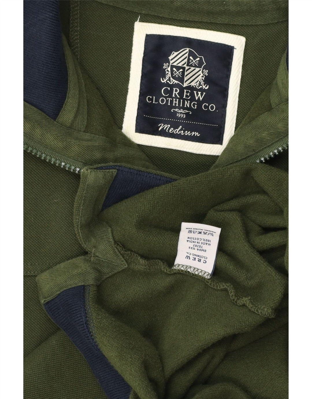 Crew Clothing - Sudadera con cuello y cremallera para hombre, color verde medio, algodón