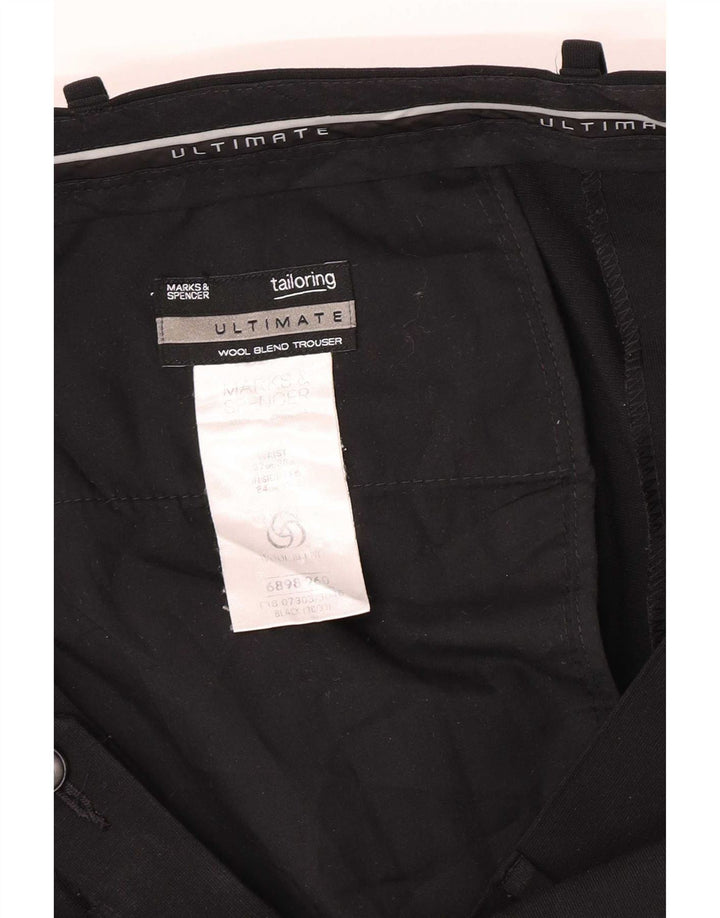 Marks & Spencer Pantalón de traje regular para hombre W38 L33 Poliéster negro