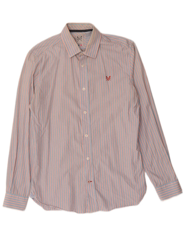 Crew Clothing Camisa entallada para hombre de algodón a rayas rosa pequeña