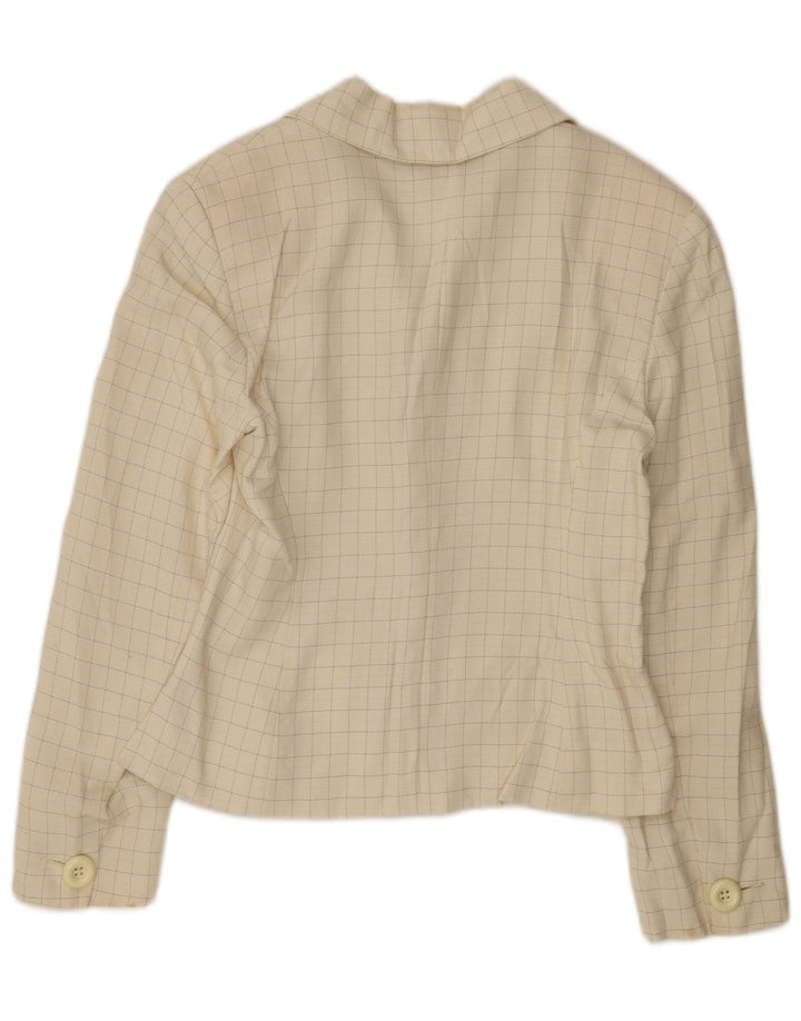 Vintage mujer 4 botones Blazer chaqueta IT 44 Medio Off White Check Viscosa