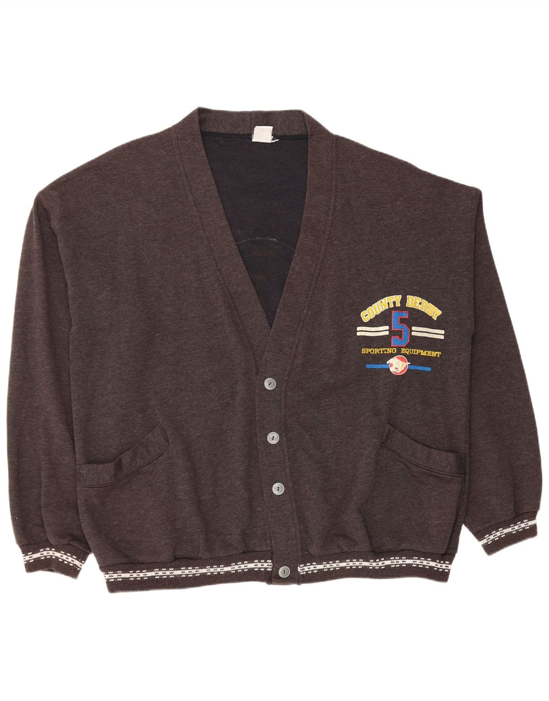 VINTAGE Suéter tipo cárdigan gráfico para hombre 2XL Gris