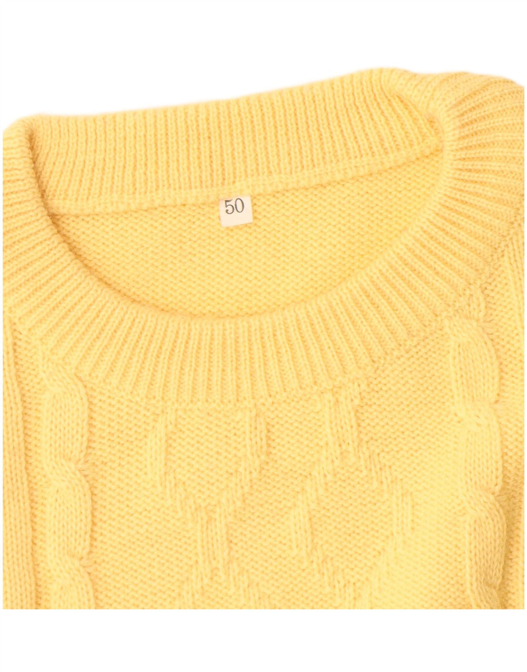 Vintage hombres cuello redondo jersey suéter IT 50 lana amarilla media