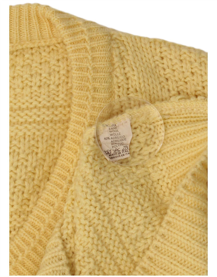 Vintage hombres V-cuello jumper suéter medio amarillo lana