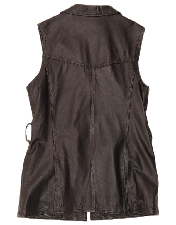 Vintage mujer cuero Gilet Reino Unido 14 cuero negro grande