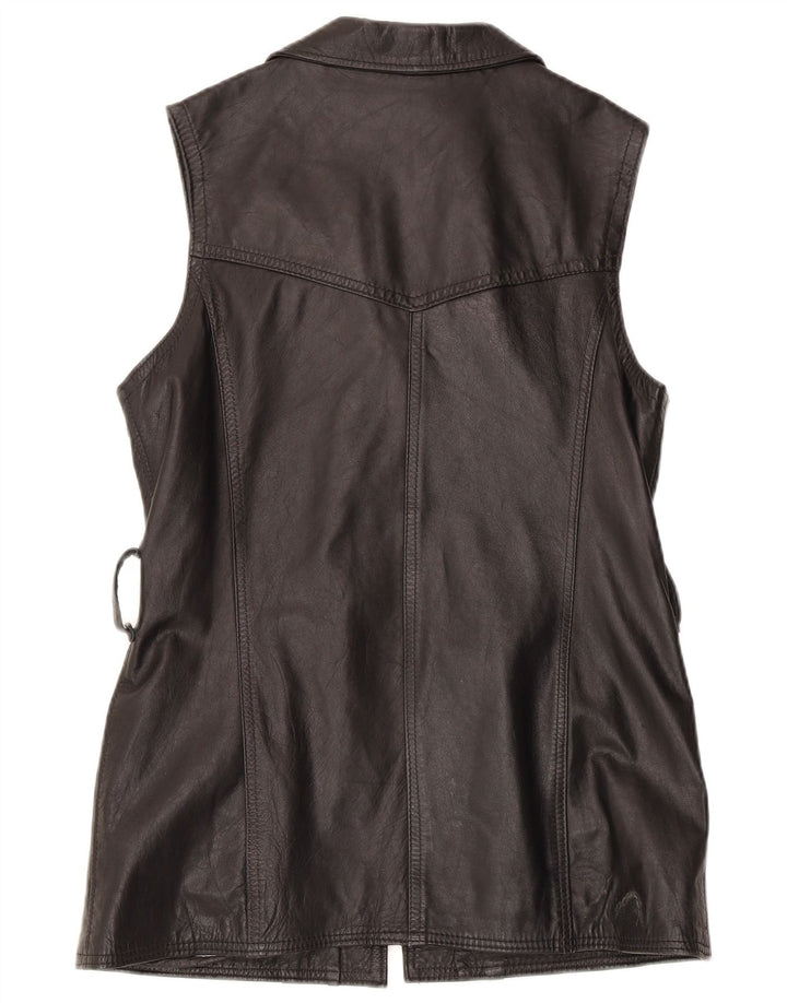 Vintage mujer cuero Gilet Reino Unido 14 cuero negro grande