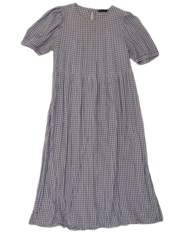 Marks & Spencer Vestido largo para mujer UK 44 Algodón a cuadros azul medio