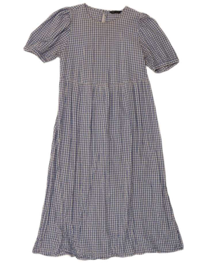 Marks & Spencer Vestido largo para mujer UK 44 Algodón a cuadros azul medio