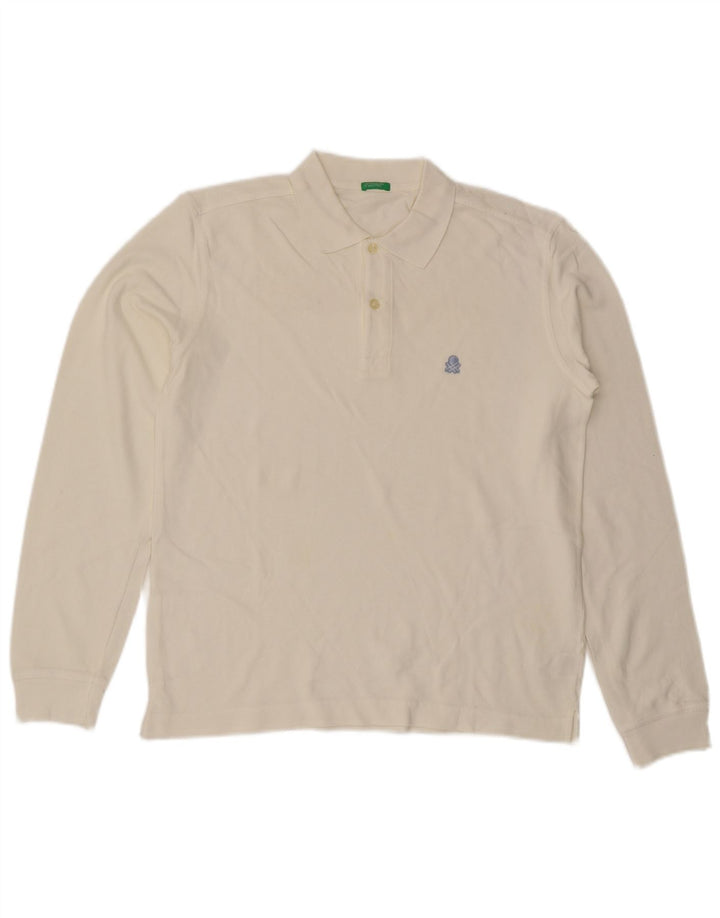 Benetton Polo De Manga Larga De Algodón Blanco Mediano Hombre