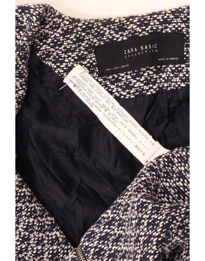 Zara Chaqueta Blazer con Estampado Abstracto para Mujer UK 40 Grande Algodón Azul Marino