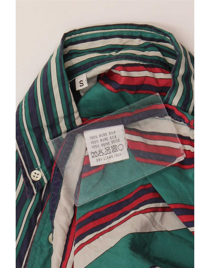 Camisa vintage para hombre de seda a rayas azules pequeñas
